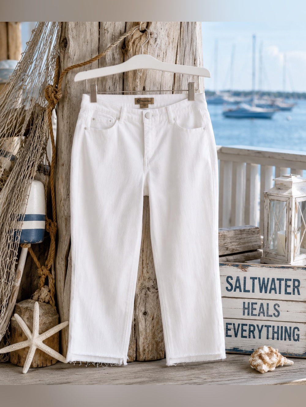 Democracy Ab Technology White Raw Hem Crop Jeans Size 10